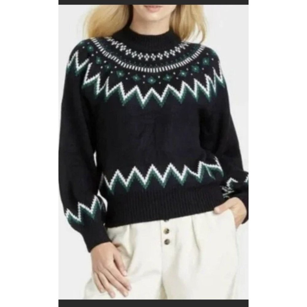 New Fair Isle Who What Wear Black Sweater Size XXL